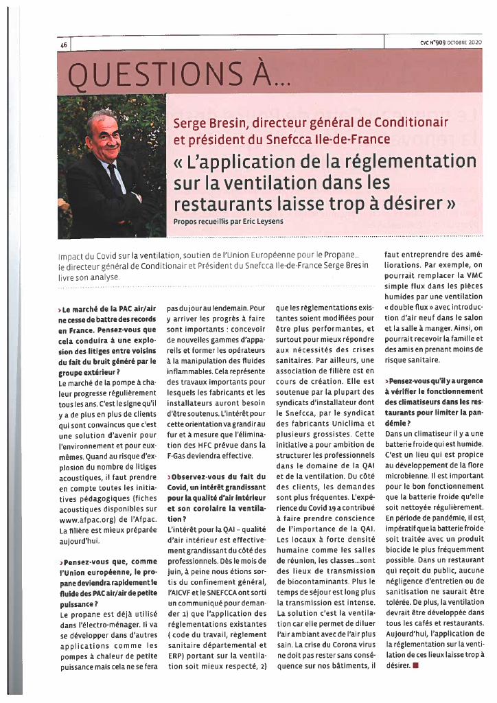 L’application De La Réglementation Sur La Ventilation Dans Les Restaurants Laisse Trop à Desirer – CVC Octobre 2020